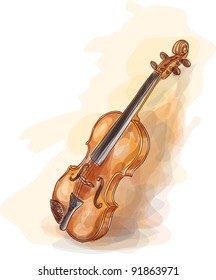 Violin. Watercolor style. Vector illustration.