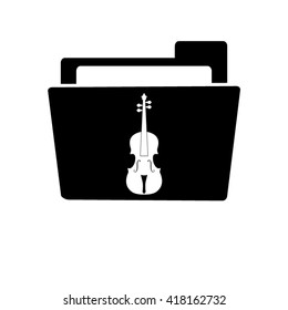 violin - white vector icon;  black folder