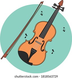 Violin wood vector cartoon cute, music for a song with violin, sing a song 