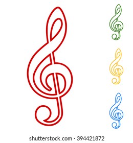Violine clef line icons set. Red, green, yellow and  blue on white background