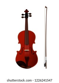 violine with fiddelestick isolated, detailed realistic violine isolated, vector