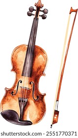 Violine. Music instrument watercolor vector illustration on white background