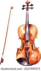 Violine. Music instrument watercolor vector illustration on white background