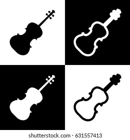 Violine sign illustration. Vector. Black and white icons and line icon on chess board.