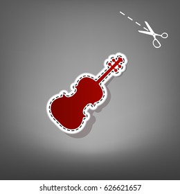 Violine sign illustration. Vector. Red icon with for applique from paper with shadow on gray background with scissors.