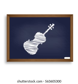 Violine sign illustration. White chalk icon on blue school board with shadow as background. Isolated.