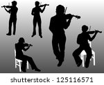  Violinist Black Silhouette Vector Illustration