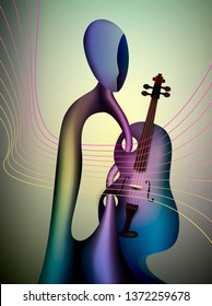 violinist concept, musician and violin contemporary art, man and music surrealism shapes, abstract violinist vector