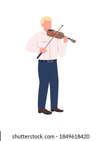 Violinist Flat Color Vector Faceless Character. Caucasian Violin Player. Classical Music Concert. Orchestra Symphony Performance Isolated Cartoon Illustration For Web Graphic Design And Animation