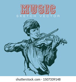 Violinist hand drawn. Violin Player vector illustration.