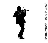 Violinist isolated vector silhouette. Musician standing and playing violin, modern style