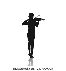 Violinist isolated vector silhouette. Musician standing and playing violin on white background