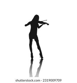 Violinist isolated vector silhouette. Musician standing and playing violin on white background