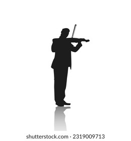 Violinist isolated vector silhouette. Musician standing and playing violin on white background