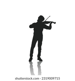 Violinist isolated vector silhouette. Musician standing and playing violin on white background