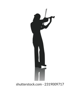 Violinist isolated vector silhouette. Musician standing and playing violin on white background