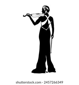 Violinist isolated vector silhouette. Musician standing and playing violin on white background