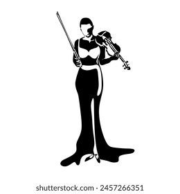 Violinist isolated vector silhouette. Musician standing and playing violin on white background