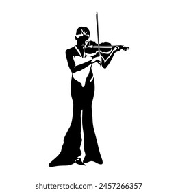 Violinist isolated vector silhouette. Musician standing and playing violin on white background