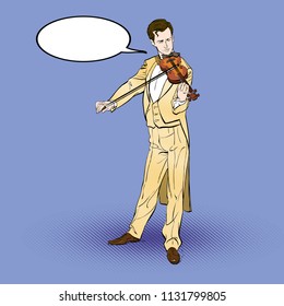Violinist man character playing music. Classical musician.