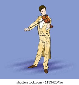 Violinist man character playing music. Classical musician.