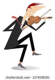 Violinist man illustration. Violinist man is playing music with inspiration isolated on white
