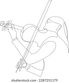 Violinist one continuous line art drawing vector illustration. Girl playing violin isolated on white background.