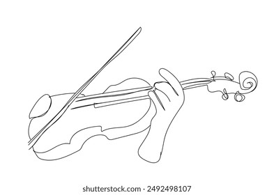 Violinist one continuous line art drawing vector illustration. Abstract female or male playing violin isolated on white background.