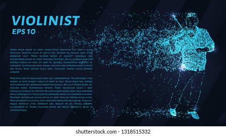 Violinist of particles on a dark background. Violinist of circles and dots