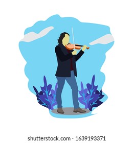 Violinist is playing classical violin. vector illustration, flat design.