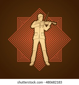 Violinist  playing violin designed on line square background graphic vector.