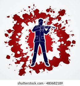 Violinist  playing violin designed on splash blood background graphic vector.