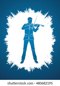 Violinist  playing violin designed on grunge frame background graphic vector.