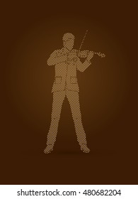 Violinist playing violin designed using dots pixels graphic vector.