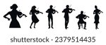 Violinist silhouette. Musician playing violin, Man and woman playing violin vector silhouette. Musician artist