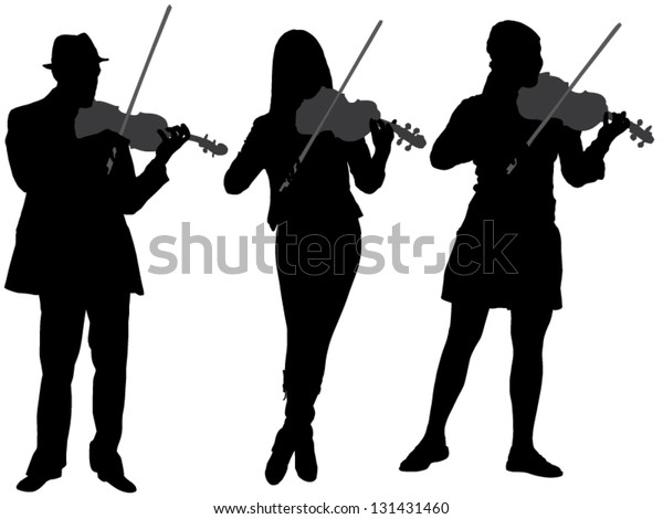 Violinist Silhouette  On White Background Stock Vector 