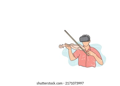 Violinist train his skill with VR game. Vector illustration design
