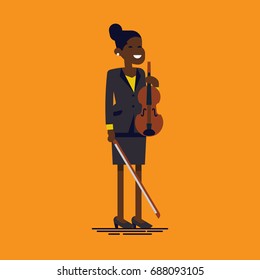 Violinist woman. Female african violinist flat vector character design