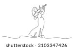 Violinist woman girl playing violin. Continuous one line drawing art. Vector illustration