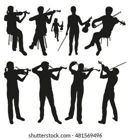 Violinists Vector Silhouettes