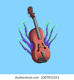 Violins design with plants on the background. Vector illustration 