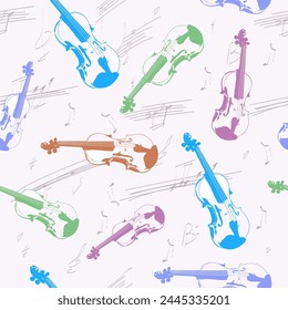 Violins and musical notes. Seamless pattern. Abstract vector background with a musical theme for textiles, interiors, cotton fabric, wrapping paper