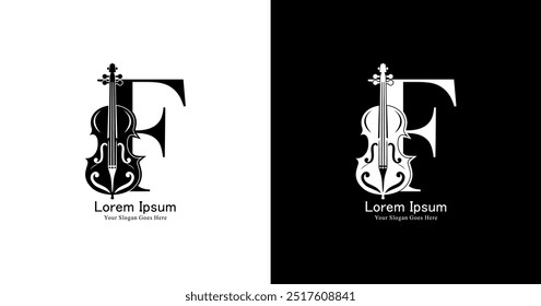Violin-shaped logo design combined with the letter F and modern style