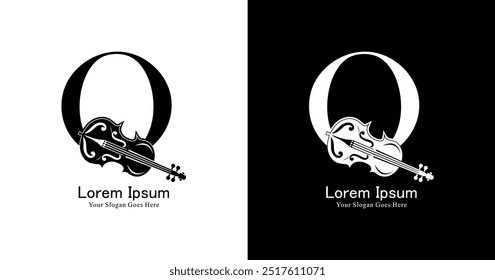 A violin-shaped logo design combined with the letter Q and a modern style