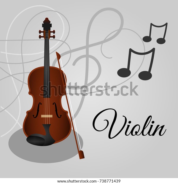 Violin,treble clef and music notes isolated on white background