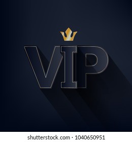VIP abstract background. Dark letters with crown and shadow on black background. Good for premium invitation card poster flyer design.