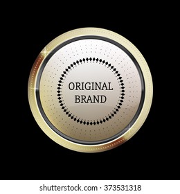 Vip abstract gold label. Reliability and comfort. White glossy stone  in gold. Vector vintage label for text on black background