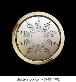 Vip abstract gold label.  White glossy stone  in gold. Vector vintage label for text on black background. Circle pattern or border