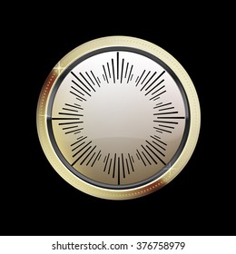 Vip abstract gold label.  White glossy stone  in gold. Vector vintage label for text on black background. Circle pattern or border