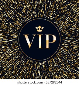 VIP abstract golden glow glitter background with crown. Good for invitation greeting card, luxury vip advertising banner poster flyer cover design.